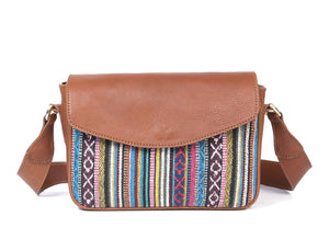 Mexico Jacquard & Leather Saddlebag Crossbody - Tan