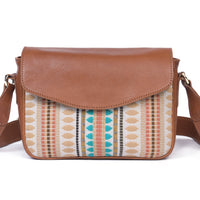 Mexico Jacquard & Leather Saddlebag Crossbody - Tan