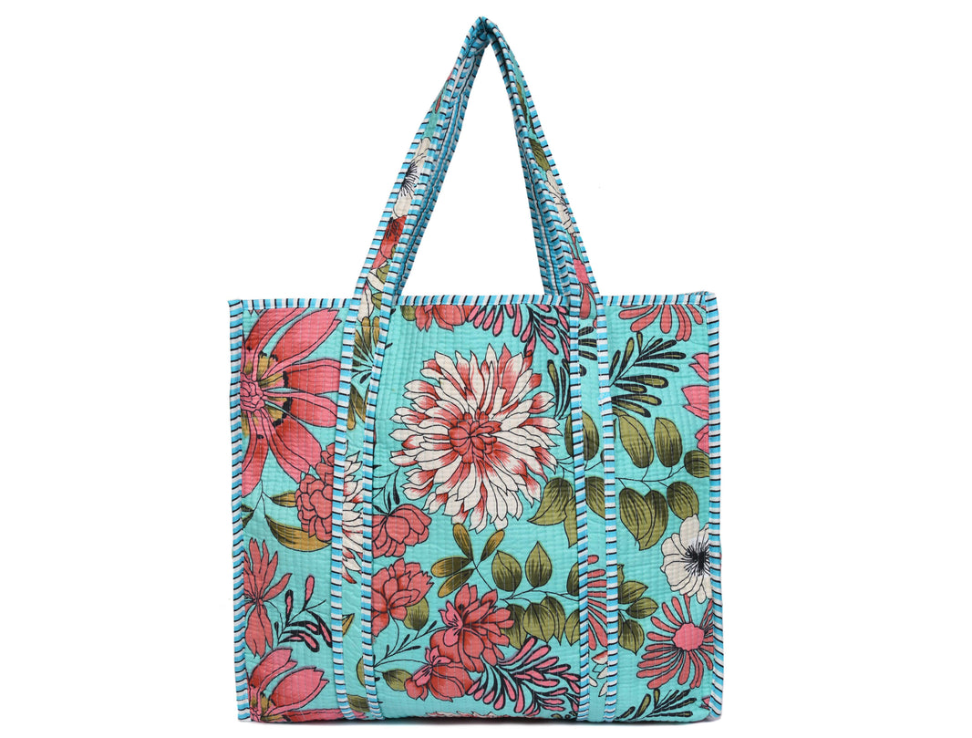 Quilted Cotton  Tote Bags - Pink Flower