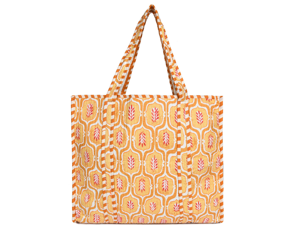 Quilted Cotton  Tote Bags - Light Yellow