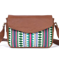 Mexico Jacquard & Leather Saddlebag Crossbody - Tan