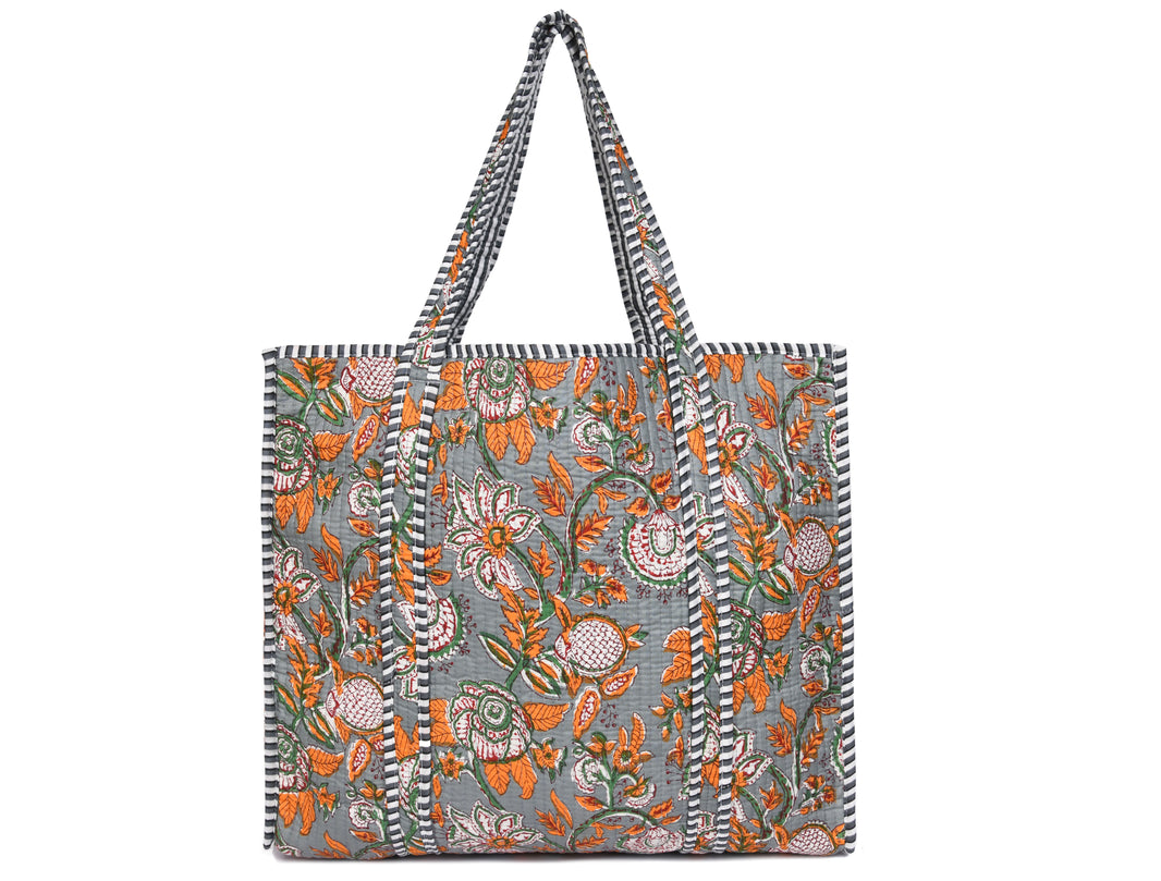 Quilted Cotton  Tote Bags - Grey