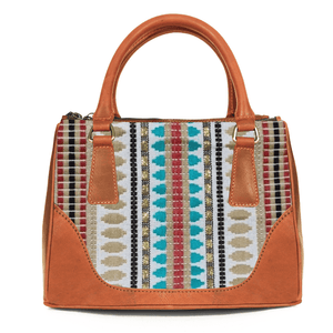 Arkansas Jacquard & Leather Satchel Purse - Tan
