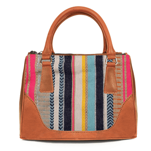 Arkansas Jacquard & Leather Satchel Purse - Tan