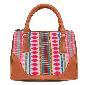 Arkansas Jacquard & Leather Satchel Purse - Tan