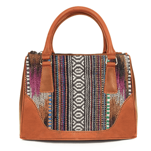 Arkansas Jacquard & Leather Satchel Purse - Tan