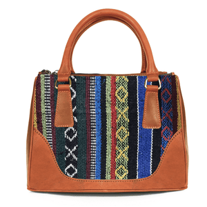 Arkansas Jacquard & Leather Satchel Purse - Tan