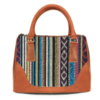 Arkansas Jacquard & Leather Satchel Purse - Tan