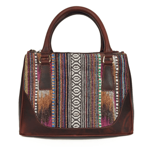 Arkansas Jacquard & Leather Satchel Purse - Dark Brown