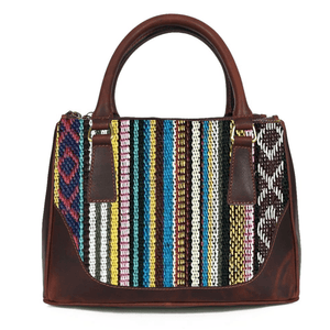 Arkansas Jacquard & Leather Satchel Purse - Dark Brown