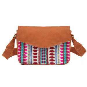 Mexico Jacquard & Leather Saddlebag Crossbody - Tan
