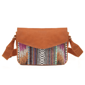 Mexico Jacquard & Leather Saddlebag Crossbody - Tan
