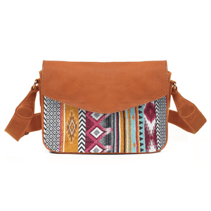 Mexico Jacquard & Leather Saddlebag Crossbody - Tan