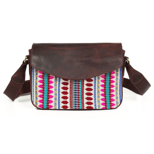Mexico Jacquard & Leather Saddlebag Crossbody- Dark Brown