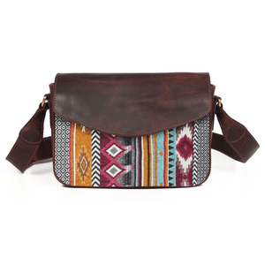 Mexico Jacquard & Leather Saddlebag Crossbody- Dark Brown
