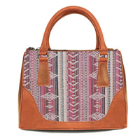 Arkansas Jacquard & Leather Satchel Purse - Tan