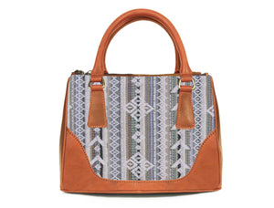 Arkansas Jacquard & Leather Satchel Purse - Tan