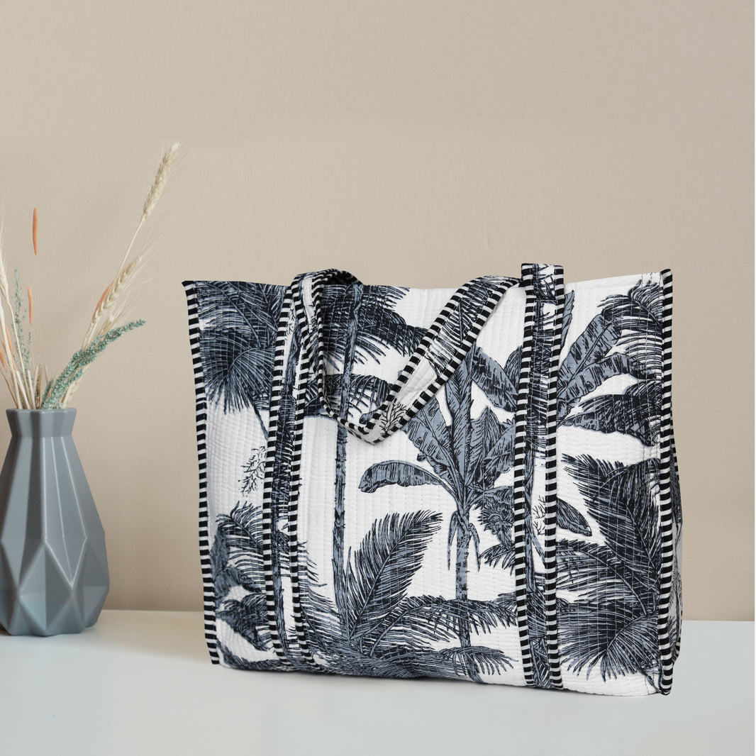 Quilted Cotton Tote Bags - Grey beach