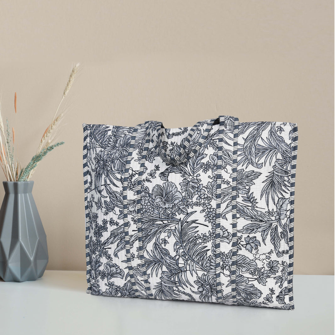 Quilted Cotton Tote Bags - Grey