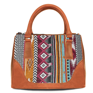 Arkansas Jacquard & Leather Satchel Purse - Tan