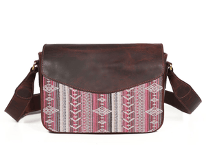 Mexico Jacquard & Leather Saddlebag Crossbody- Dark Brown