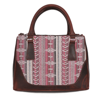 Arkansas Jacquard & Leather Satchel Purse - Dark Brown