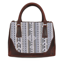 Arkansas Jacquard & Leather Satchel Purse - Dark Brown