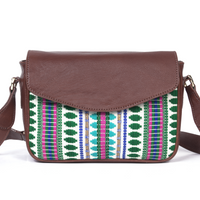 Mexico Jacquard & Leather Saddlebag Crossbody- Dark Brown