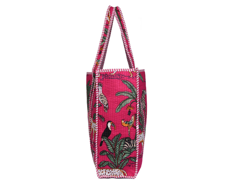 Quilted Safari  Cotton Cloth Tote Bag - Bright Pink