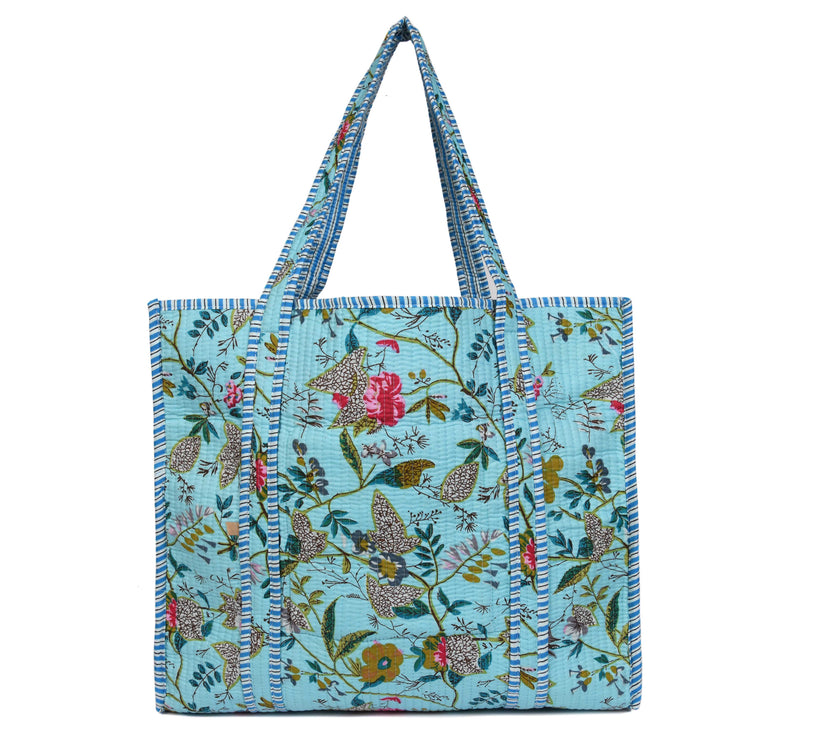 Quilted Cotton  Tote Bags - Turquoise