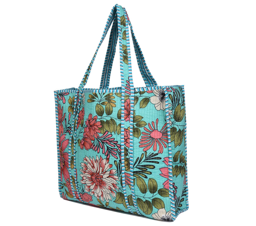 Quilted Cotton  Tote Bags - Pink Flower