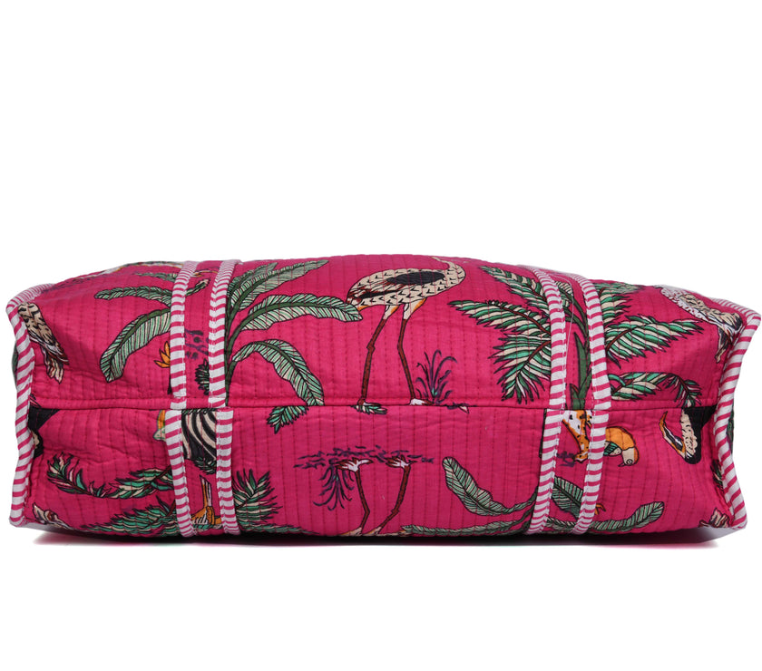 Quilted Safari  Cotton Cloth Tote Bag - Bright Pink