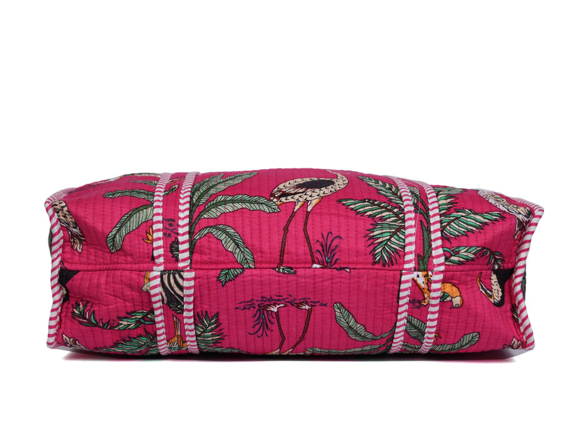 Quilted Safari  Cotton Cloth Tote Bag - Bright Pink