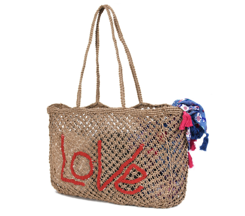 Woven Jute Tote Bag - Love | LB - 858