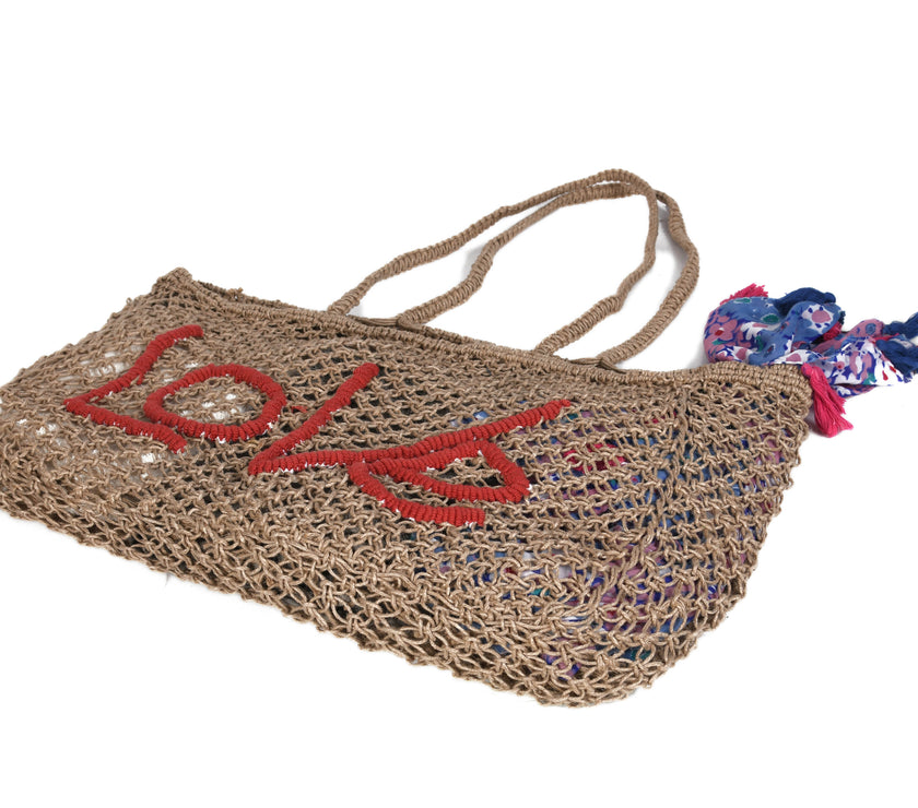 Woven Jute Tote Bag - Love | LB - 858