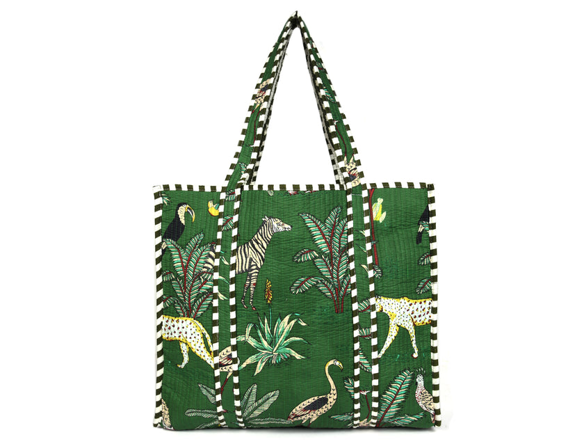 Quilted Safari  Cotton Cloth Tote Bag - Green