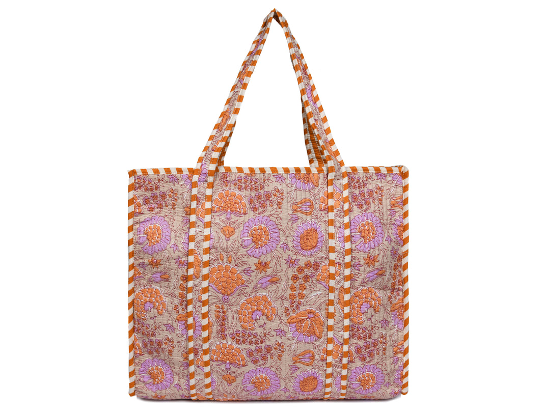 Quilted Cotton  Tote Bags - Lotus