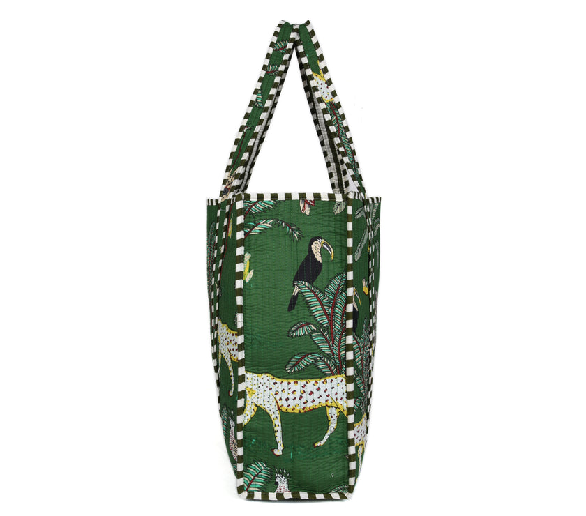 Quilted Safari  Cotton Cloth Tote Bag - Green