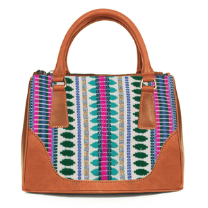 Arkansas Jacquard & Leather Satchel Purse - Tan