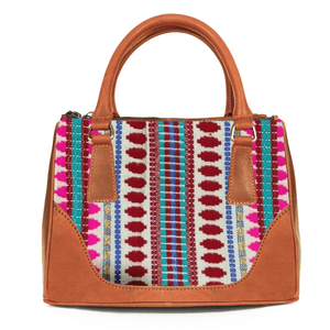 Arkansas Jacquard & Leather Satchel Purse - Tan