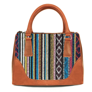 Arkansas Jacquard & Leather Satchel Purse - Tan