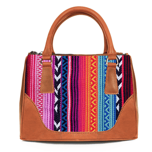 Arkansas Jacquard & Leather Satchel Purse - Tan