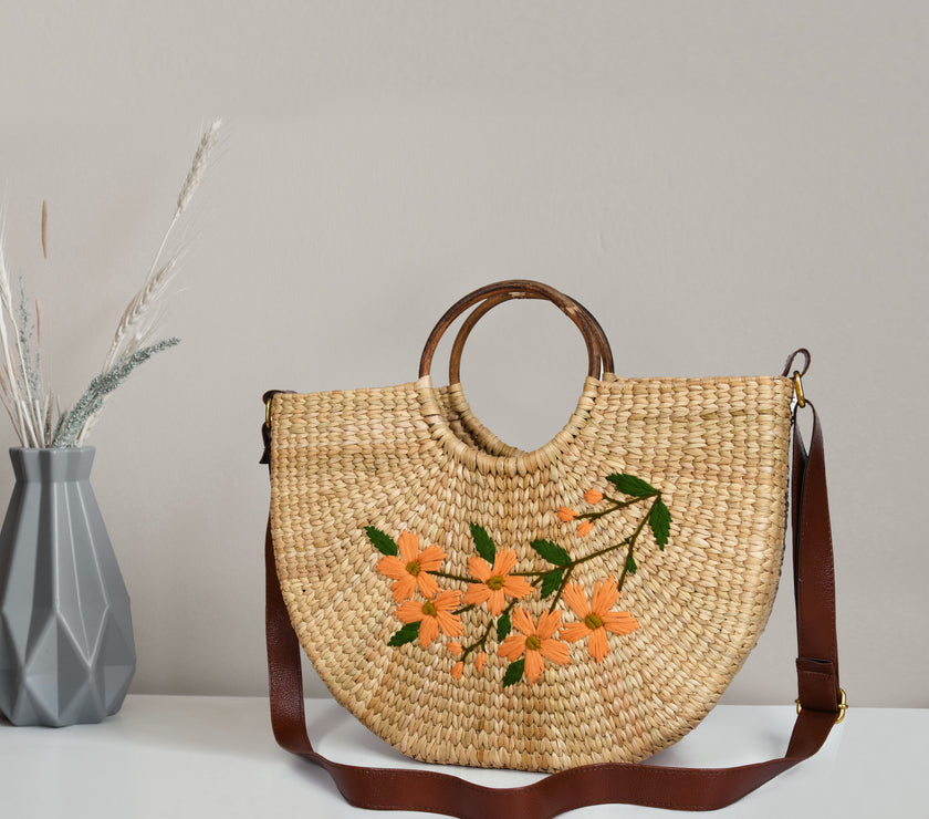 Nature Nest Shopper Handwoven Embroidered Handbag - LB848