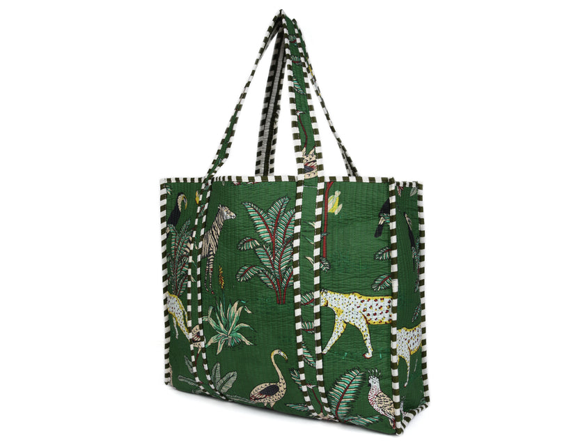 Quilted Safari  Cotton Cloth Tote Bag - Green