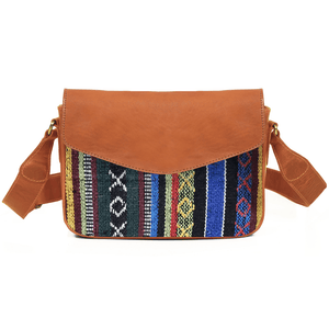 Mexico Jacquard & Leather Saddlebag Crossbody - Tan