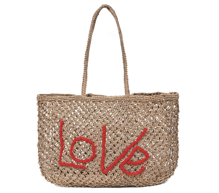 Woven Jute Tote Bag - Love | LB - 858