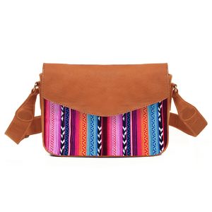 Mexico Jacquard & Leather Saddlebag Crossbody - Tan