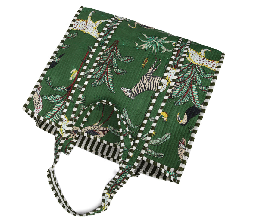 Quilted Safari  Cotton Cloth Tote Bag - Green