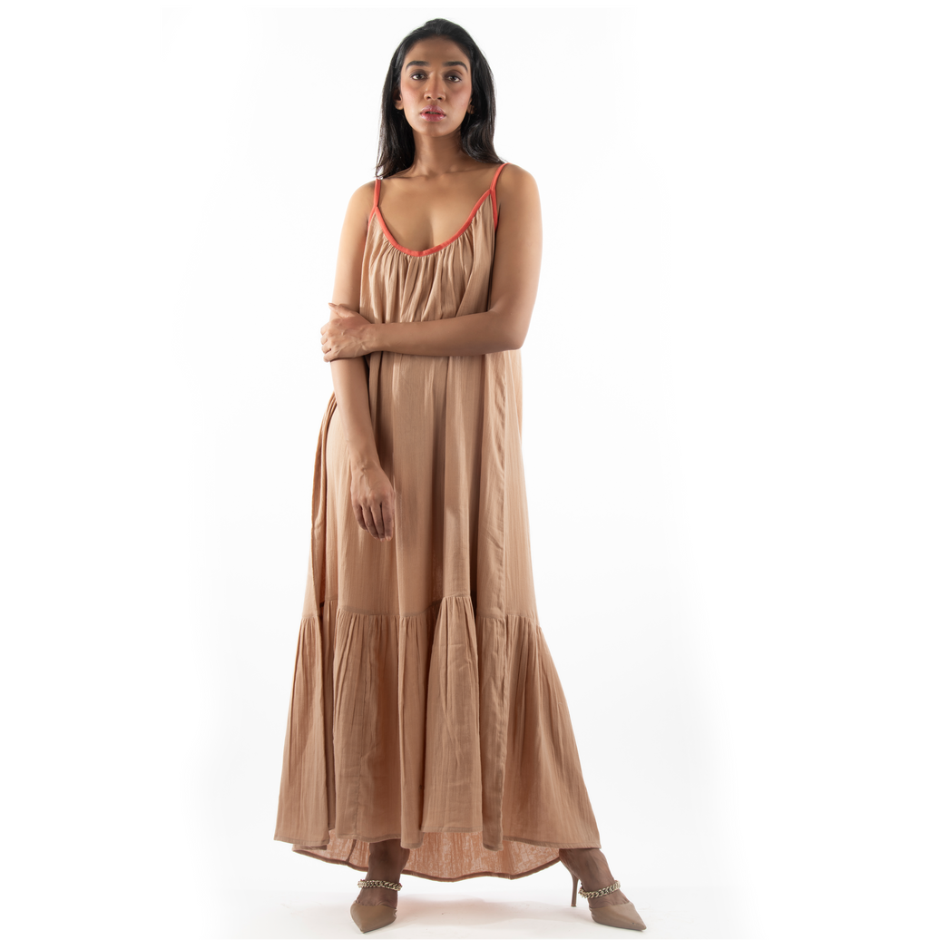 Flowy Double Gauze Maxi Dress with Contrast Straps