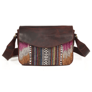 Mexico Jacquard & Leather Saddlebag Crossbody- Dark Brown